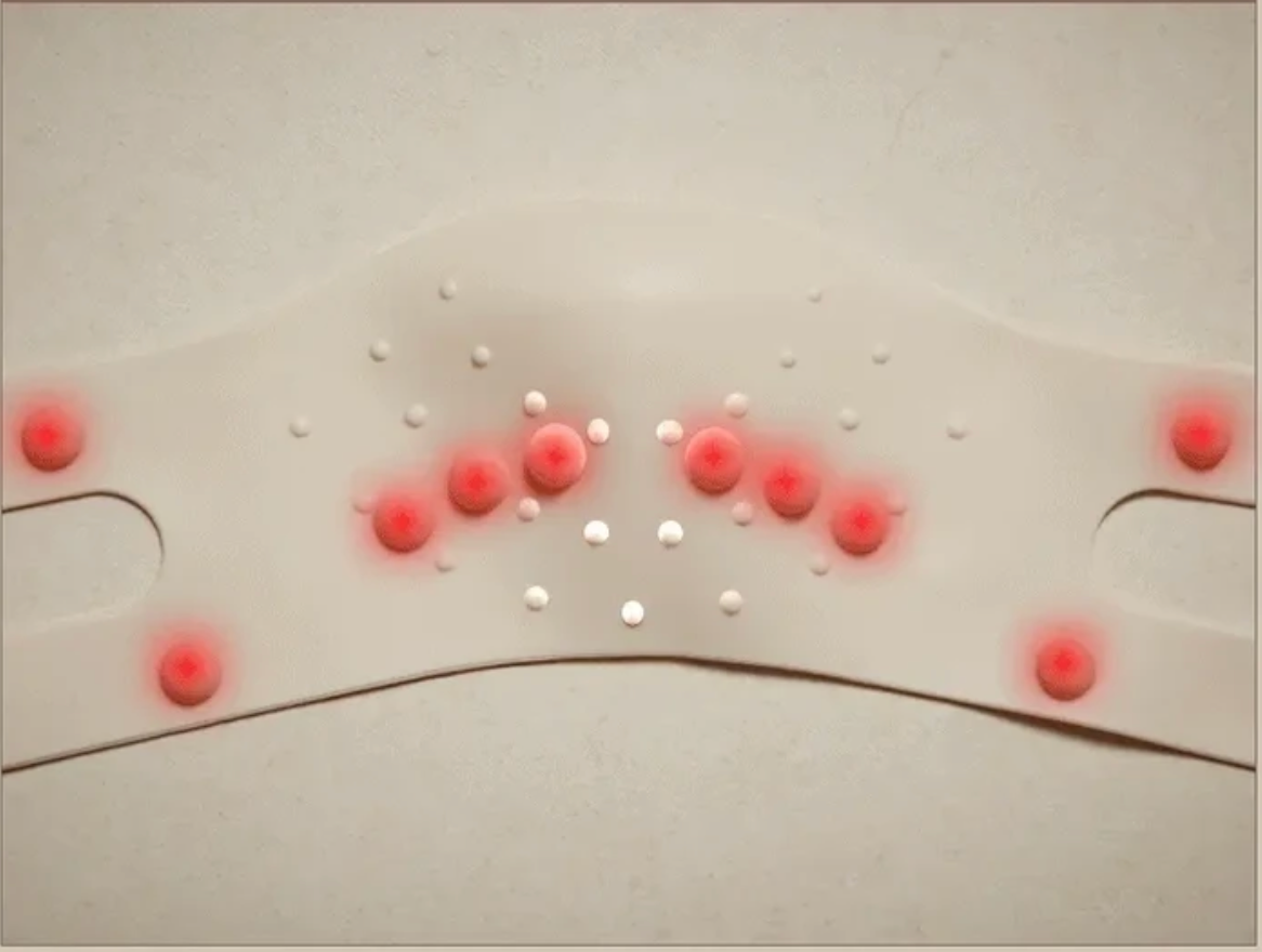 Close-up of the raised acupressure-inspired touch points